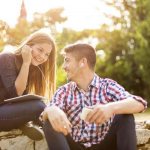 Girl and guy listening to music